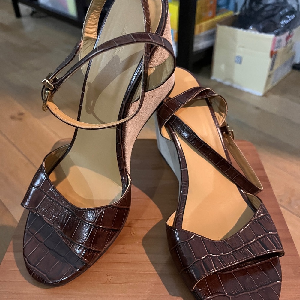 Brown Strappy Wedge Sandals
